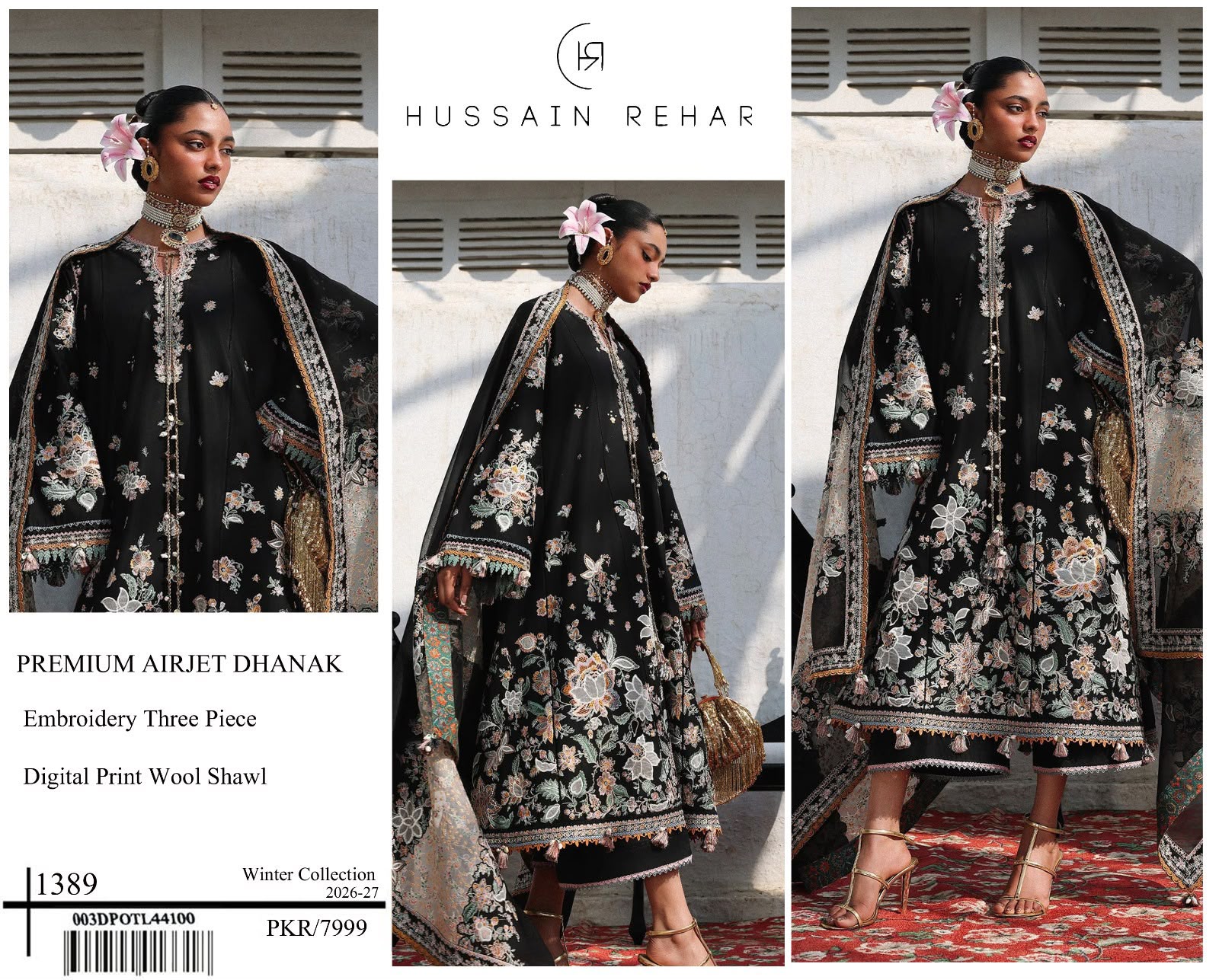 Dhanak embroidered luxury unstitched 3pc suit